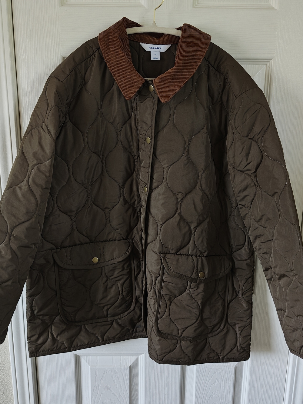 Old Navy Women's Quilted Brown Jacket with Corduroy Collar